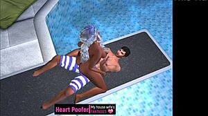 Cartoon Couple Engages in Outdoor Pool Sex on Jumping Board
