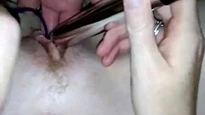 Ginger self masturbates with dildo to hard cum