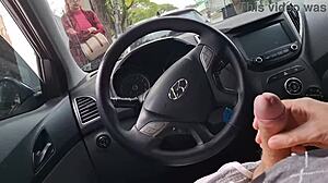 Risky Outdoor Handjob for Student in Public Muff Diving