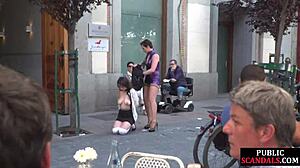 Busty Slut Publicly Submits in Front of Crowding Voyeurs