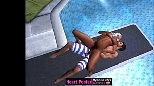 Cartoon Couple Engages in Outdoor Pool Sex on Jumping Board