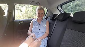 blonde milf uses dildo for fun in the backseat