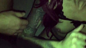 tattoed chick sucks stranger in video booth