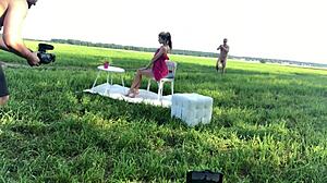 Blonde teen amateur rides cock in cowgirl position backstage, getting hardcore fucked by skinny guy in backroom