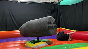 The Latina Pornstar Rides The Mechanical Bull And Gets Peed On Outdoors