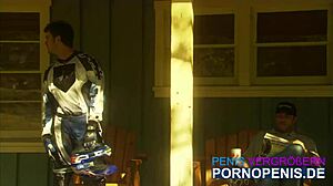 Blonde reporter lauren phoenix gets bent over for outdoor muff diving