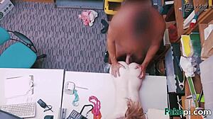 doll looking teen 18+ bareback table fucked by fake shop manager