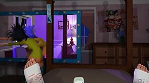 Horny brunette in 3D cartoon deepthroats big cock!