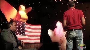 busty milf gets double penetrated by huge dicks.