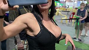 The Latina Pornstar Rides The Mechanical Bull And Gets Peed On Outdoors