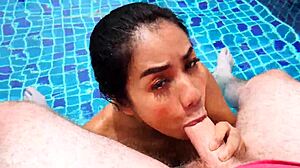 bargirl girlfriend sucking cock at the pool villa