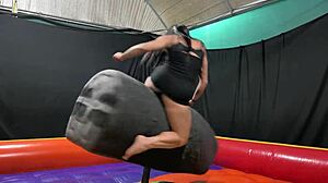 The Latina Pornstar Rides The Mechanical Bull And Gets Peed On Outdoors