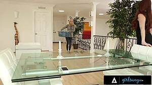 Girlsway Hot Maid Squirts In Emotional 3-Way With Dominatrix Boss