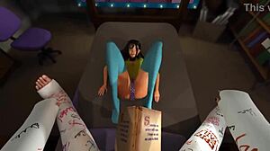 Horny brunette in 3D cartoon deepthroats big cock!