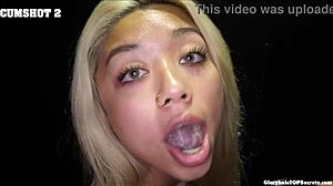 Gia swallows cum from gloryhole dicks 😮