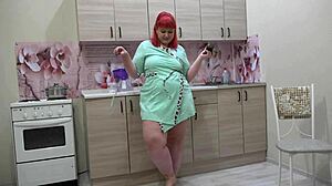 Wow, check this curvy MILF soaking veggies with her juicy fat pussy!