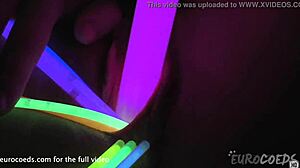 shy 27yo raquel opens her pussy wide with glowsticks for cervix peek.
