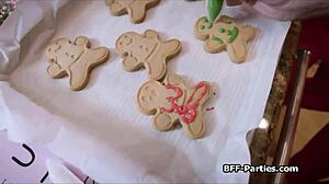 xmas baking turns into a hardcore cock sharing foursome with girlfriends.