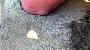 my wife takes long pee on african beach