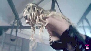 Blonde Sucks Tied Guy's Dick In BDSM Mask