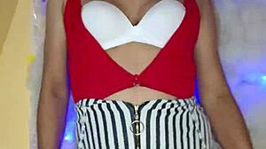 Beautiful crossdressing transsexual in makeup shows off