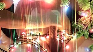 Neighbor housewife gives christmas handjob and blowjob leading to creampie