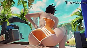 overwatch tracer riding cock on the beach