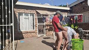 Outdoor FUCKING while taking off the laundry