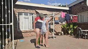 Outdoor FUCKING while taking off the laundry