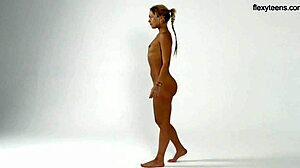 Does this blonde teen 18+ show her flexy talents?