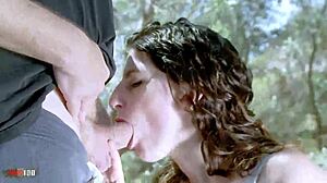 Deepthroat and squirt for brunette with big natural boobs