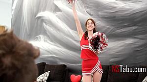 Adorable freshman cheerleader rides and thanks him with spitting