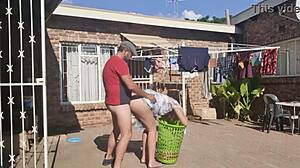 Outdoor FUCKING while taking off the laundry