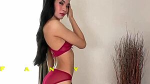 Asian shemale fany masturbates solo.