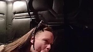 kitty gives blowjob with buttplug