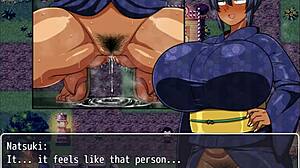 Tanned Girl Natsuki Pees Exhibitionist in Hentai Game