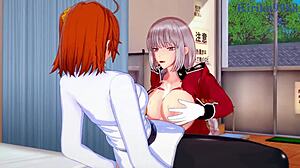 florence nightingale and meltryllis fuck gudako with futanari cocks intensely