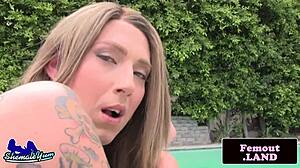 Tattooed Ladyboy Transsexual Jerks Off Solo Outdoors