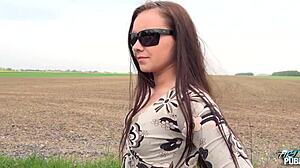 Long haired hottie wendy moon reveals her hairy pussy outdoors. She gets fucked with blowjob and cumshot.