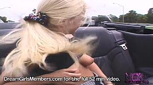 Hot Blonde Flashes Topless in Convertible Ride