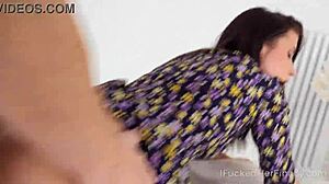 Finally Fucked Her! Brunette Poses Shaved Before Hard Doggy And Blowjob