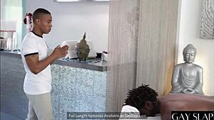 Muscular French Guy Takes Big Black Cock in Hardcore Gay Action