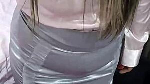 Skirtshouse presents satin silver skirt for elegant wear