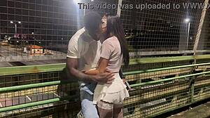 coelhinha bangs wild on street under rain