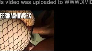 petite blonde bent over in doggystyle with big cock in stockings and heels