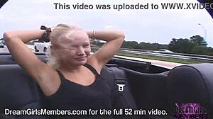 Hot Blonde Flashes Topless in Convertible Ride