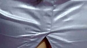 Skirtshouse presents satin silver skirt for elegant wear