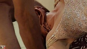 French amateur in dress and heels gives blowjob and doggystyle