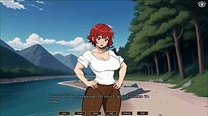 Cute tomboy in hentai game gives femdom titjob in the kitchen, contrasting her sexy side.