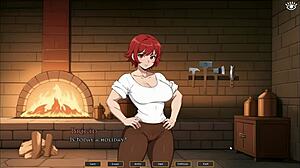 Cute tomboy in hentai game gives femdom titjob in the kitchen, contrasting her sexy side.